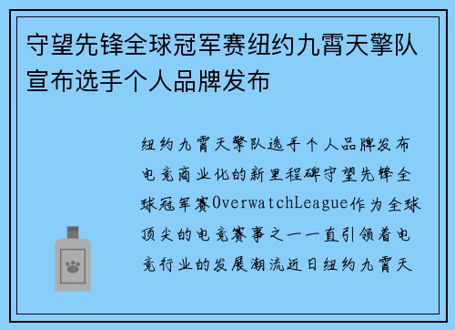 守望先锋全球冠军赛纽约九霄天擎队宣布选手个人品牌发布