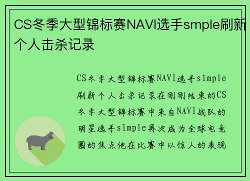 CS冬季大型锦标赛NAVI选手smple刷新个人击杀记录