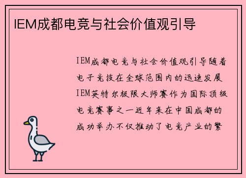 IEM成都电竞与社会价值观引导